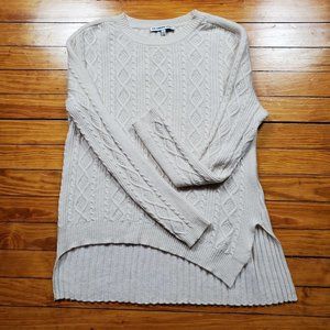 100% Cashmere Hi-Low Asymmetrical Cream Cable Knit Sweater - Sz S